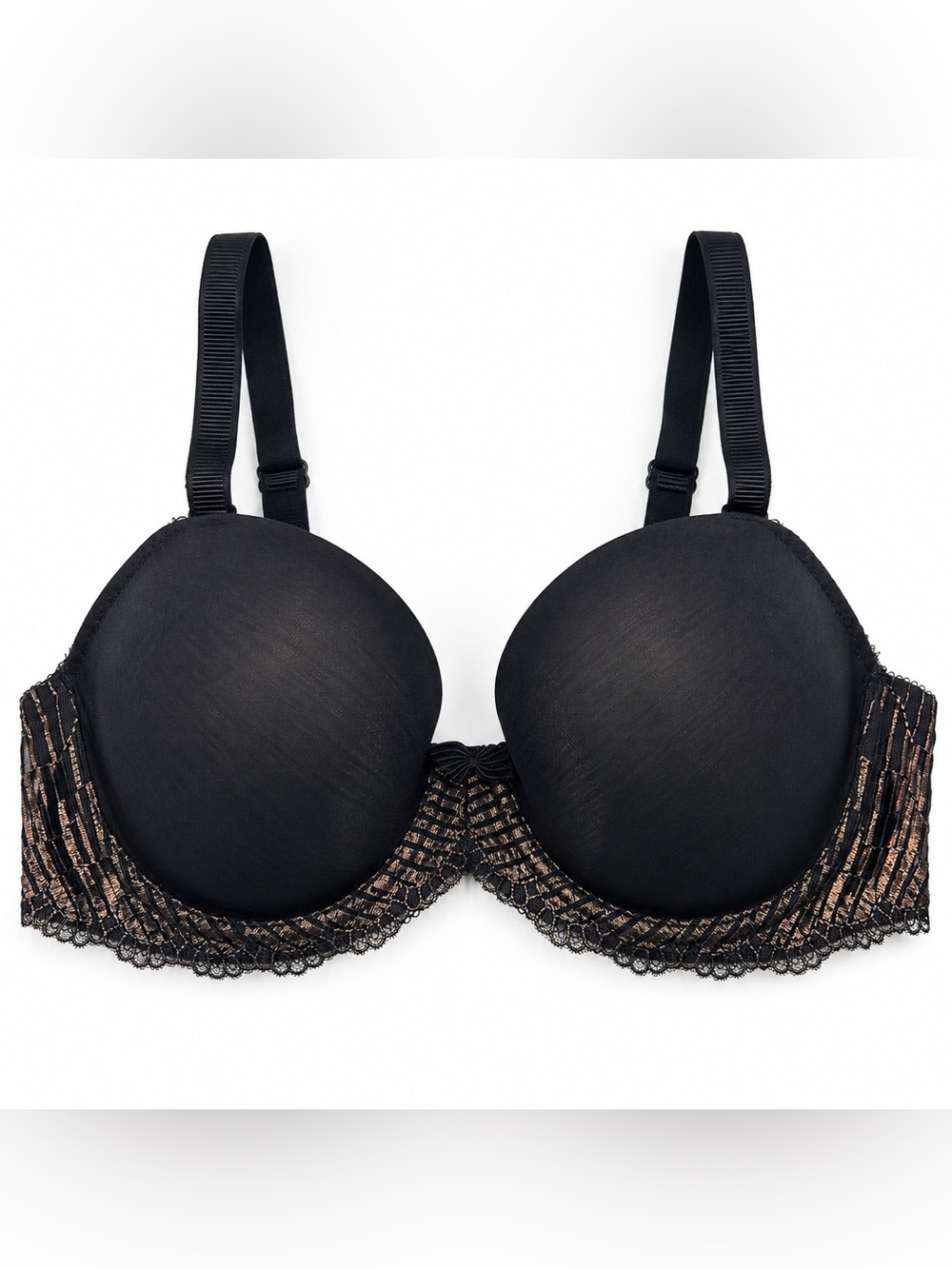 Wacoal La Femme Embroidery T-Shirt Bra size 34D Black copper accents 853417